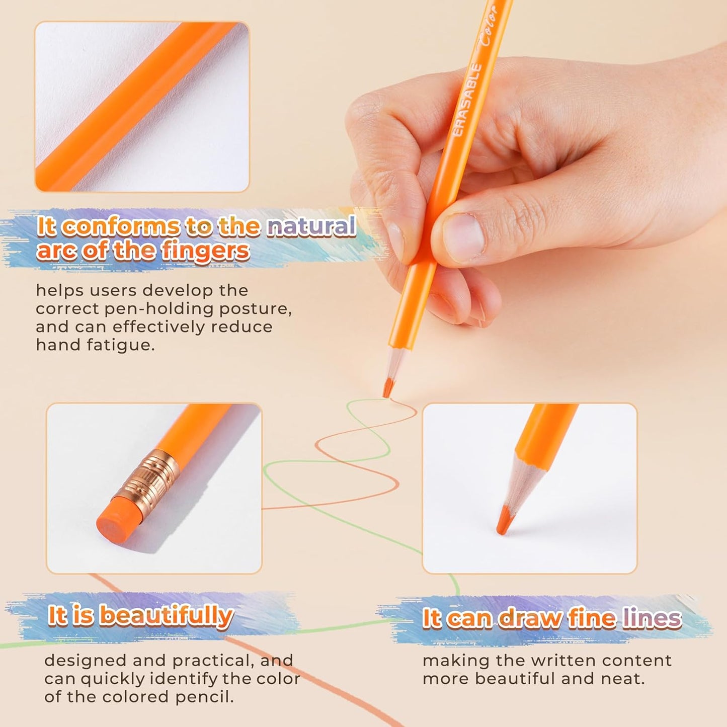24-Count Erasable Colored Pencils with Erasers - Vibrant & Smooth Colors for Drawing, Coloring Books, School Art Projects - Premium Art Supplies for Kids, Adults & DIY Crafts