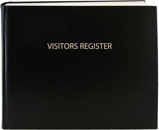 BookFactory Visitor Log Book Visitors Register Sign-in Book - 120 Pages, 8 7/8'' x 7'' - Black Cover, Section Sewn Hardbound (Made in USA)