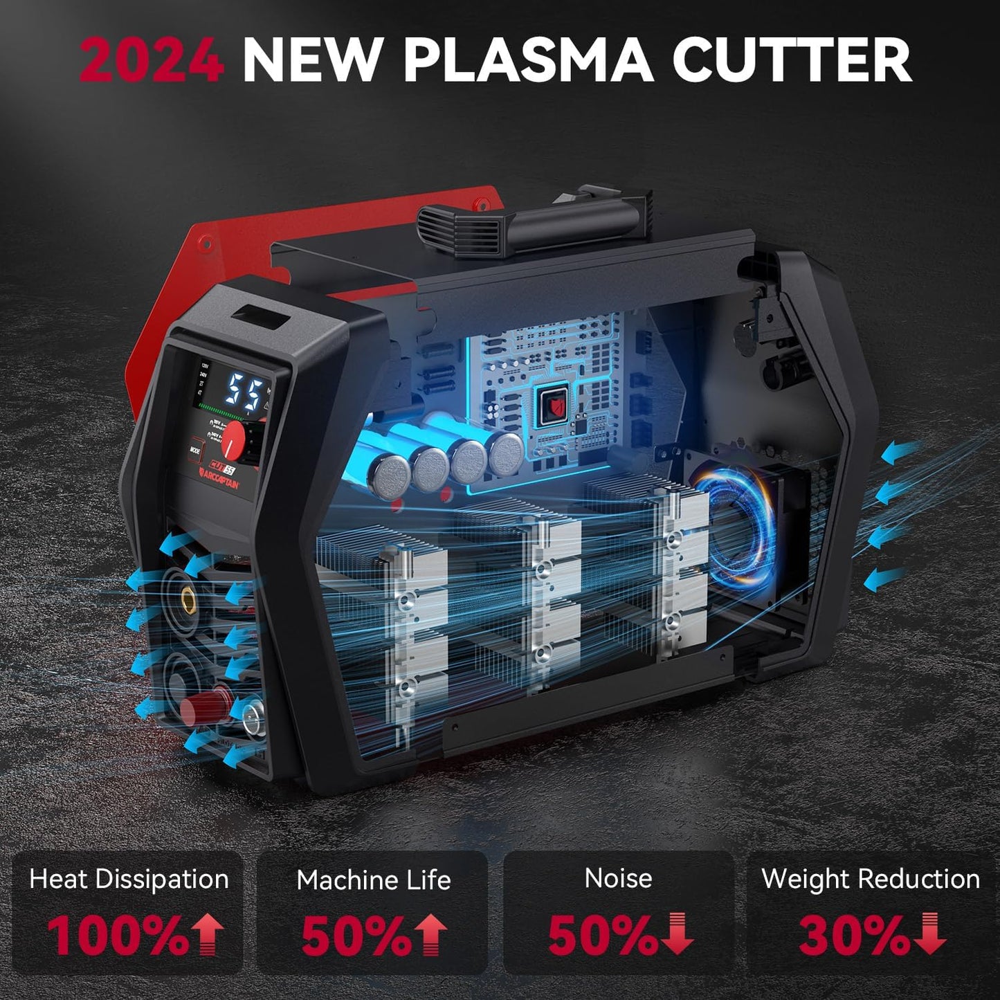 ARCCAPTAIN iControl Cut55 Pro Plasma Cutter, [APP Control] 55 Amp Non-Touch Pilot Arc 120V/240V Plasma Cutter Machine, Large LED Display and 2T/4T, 3/4 inch Maximum Cut, DC Inverter IGBT