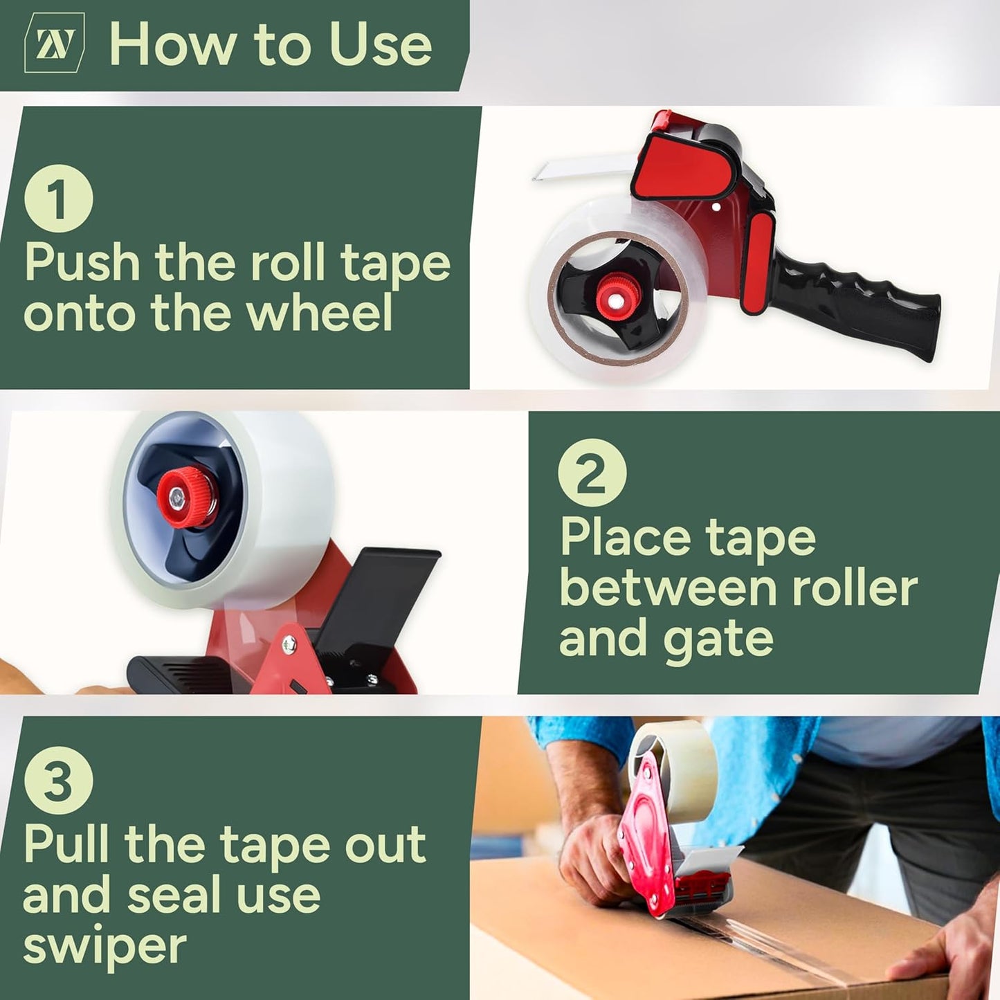 Heavy Duty Tape Dispenser with 6 Clear Packaging Tapes - 48cm X 66m - Metal Dispenser for Moving Boxes, Warehouses or General Packing