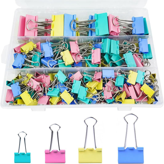 170 Pcs Binder Clips Assorted Sizes, Colored Large, Medium, Small Binder Paper Clips for Office Supplies, Home, School Document Organizing (Blue, Pink, Yellow, Green)