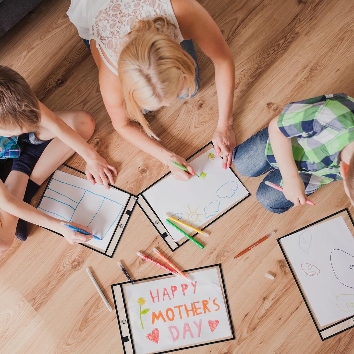 60 Packs Dry-Erase Pockets Bulk Oversized Reusable Dry Erase Pocket Sleeves with 4 Rings, 10x14 Black Ticket Holders, Clear Plastic Sheet Protectors, Teacher School Classroom Supplies