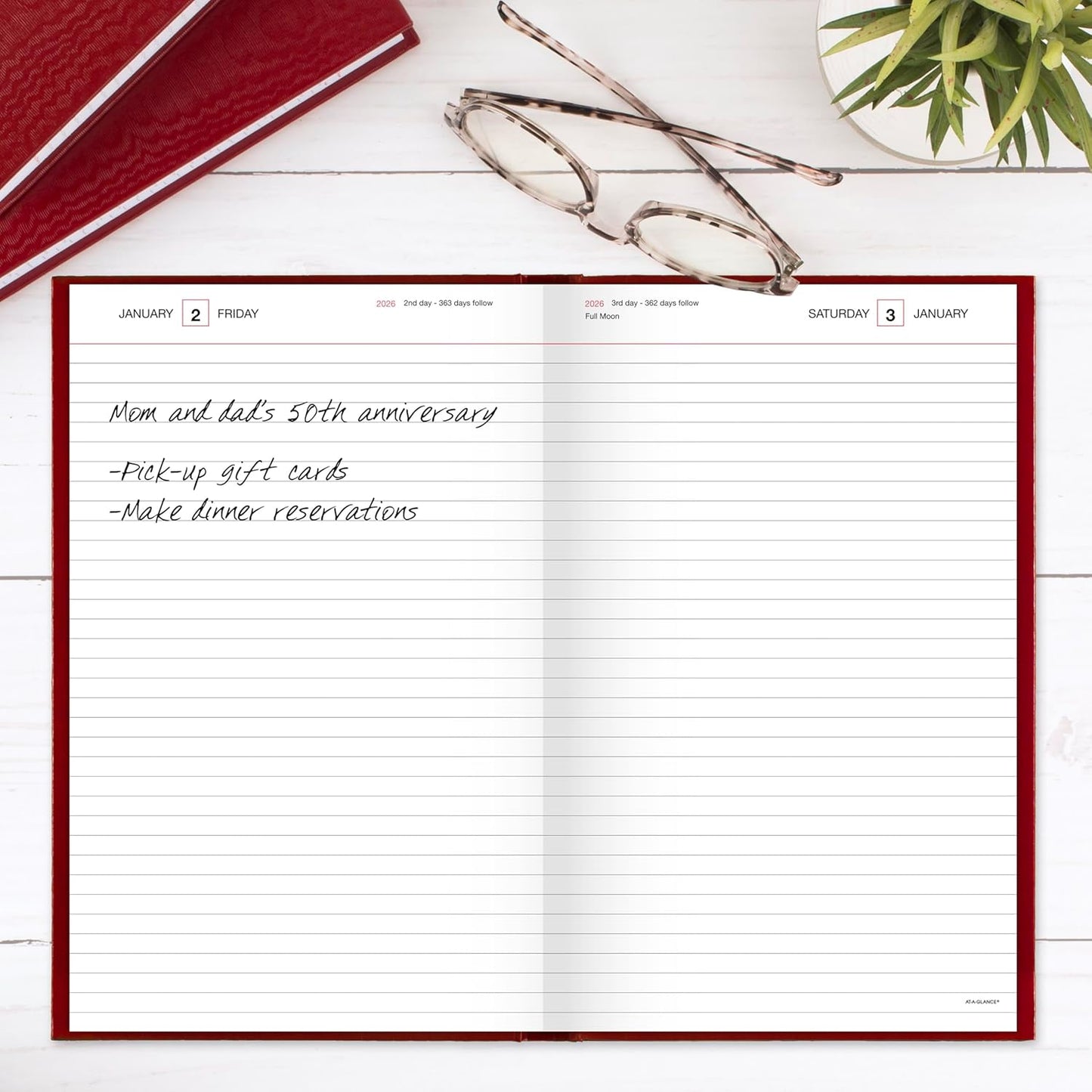 AT-A-GLANCE 2026 Diary, Standard Diary, Daily, 7-3/4" x 12", Large, 12-Month, Hardcover, Red (SD3761326)