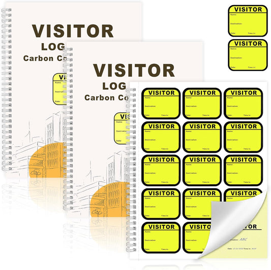 2 Pack of 450 Visitor Badges Registry Log with Carbon Copy Visitor Stickers Letter Size Visitor Log Book Extras Protecting Privacy Pages Spiral-Bound Self Visitor Badges Guest Register Book (2)