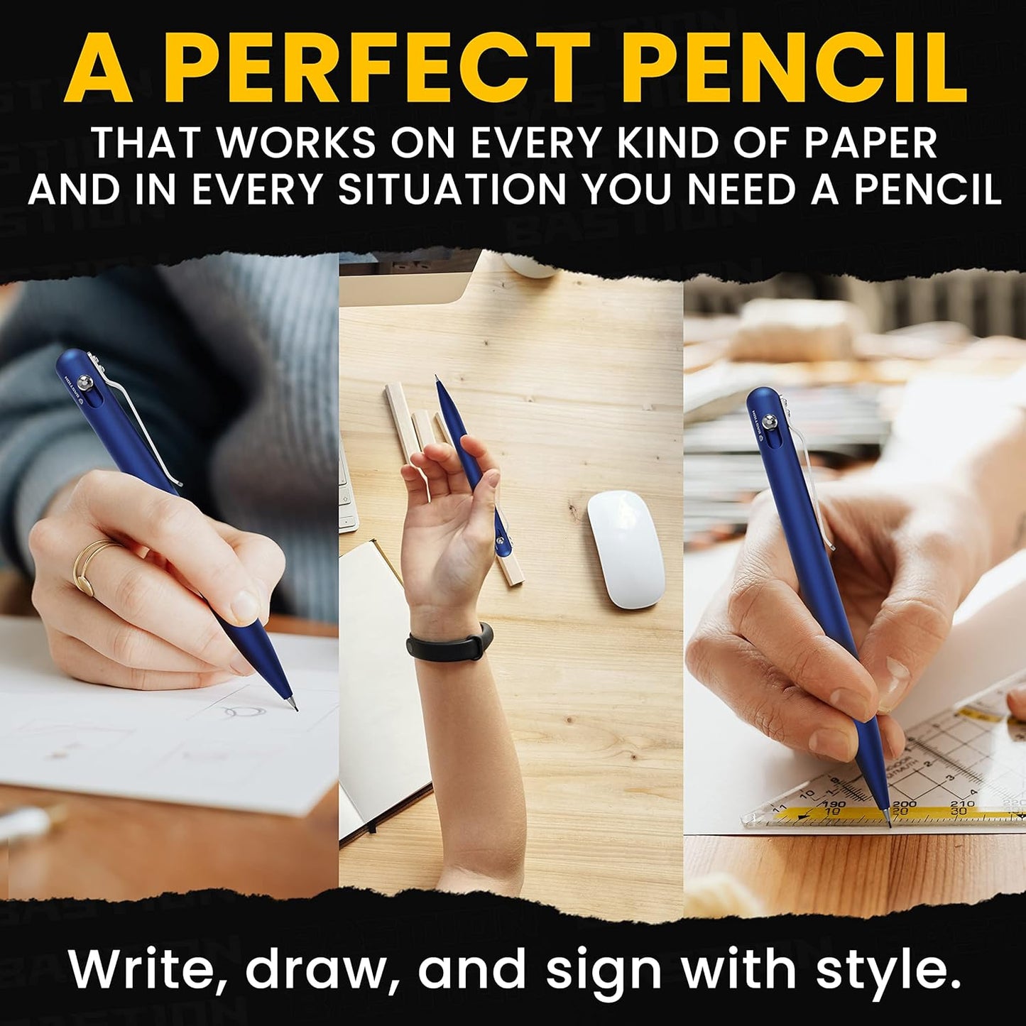 BASTION® Luxury Mechanical Pencil, Professional Lightweight Medium Point Aluminum Pencil for Birthday Gift includes 20 x 0.77mm Lead Refills - Blue