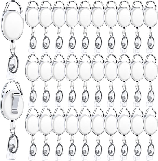 Honoson 30 Pcs Heavy Duty Retractable Badge Reels Batch ID Badge Holder Retractable Clip Bulk Key Holder with Ring for Office Worker Employee, Doctor Nurse Gifts (White)