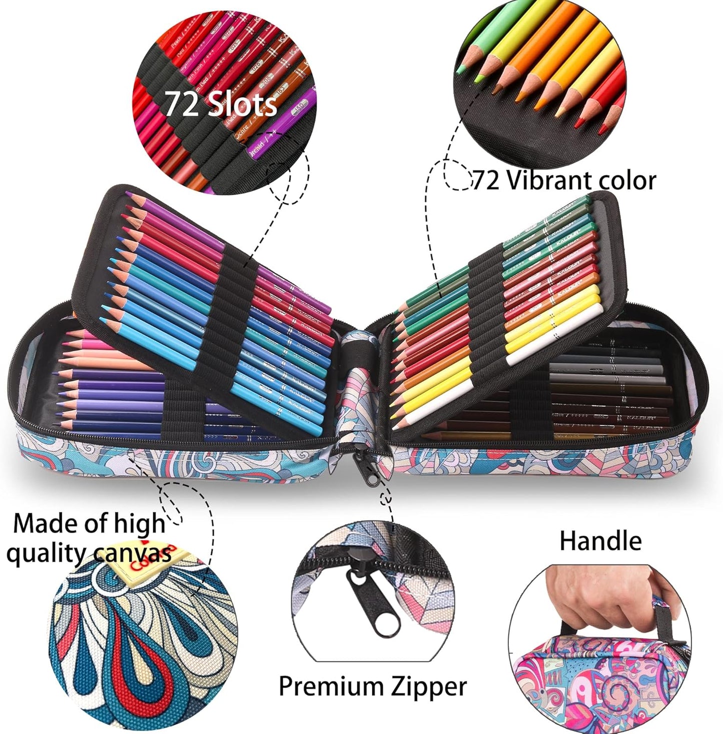 KALOUR Premium Colored Pencils,Set of 72 Colors,Artists Soft Core with Vibrant Color,with Zipper Slot Pencil Case,Ideal for Drawing Sketching Shading,Coloring Pencils for Adults Beginners (Blue)