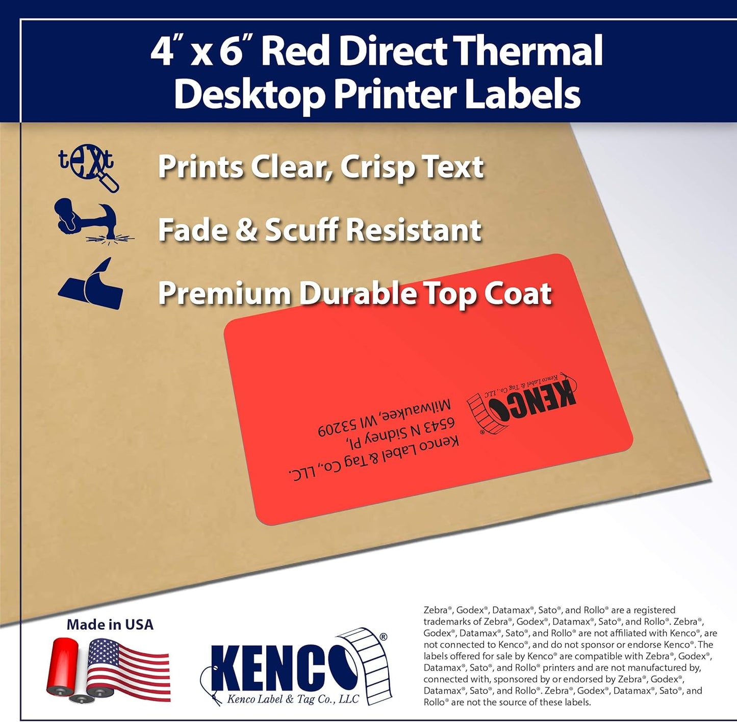 4" X 6" Direct Thermal Perforated Stickers Labels for Shipping Labels, Inventory, and Color Coding - Compatible with Zebra, Rollo, Godex and More (Red, Pallet)