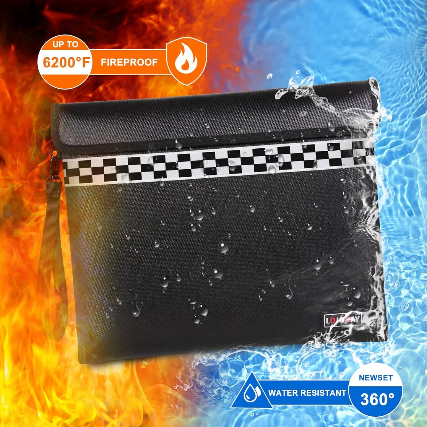 6200°F Fireproof Document Bag with Fireproof Zipper, Fireproof Bag with Reflective Strip, 9 Layers of Heat Insulated Materials, Fireproof Money Bag for Cash, 13"x11" Fireproof Pouch with Hand Strap