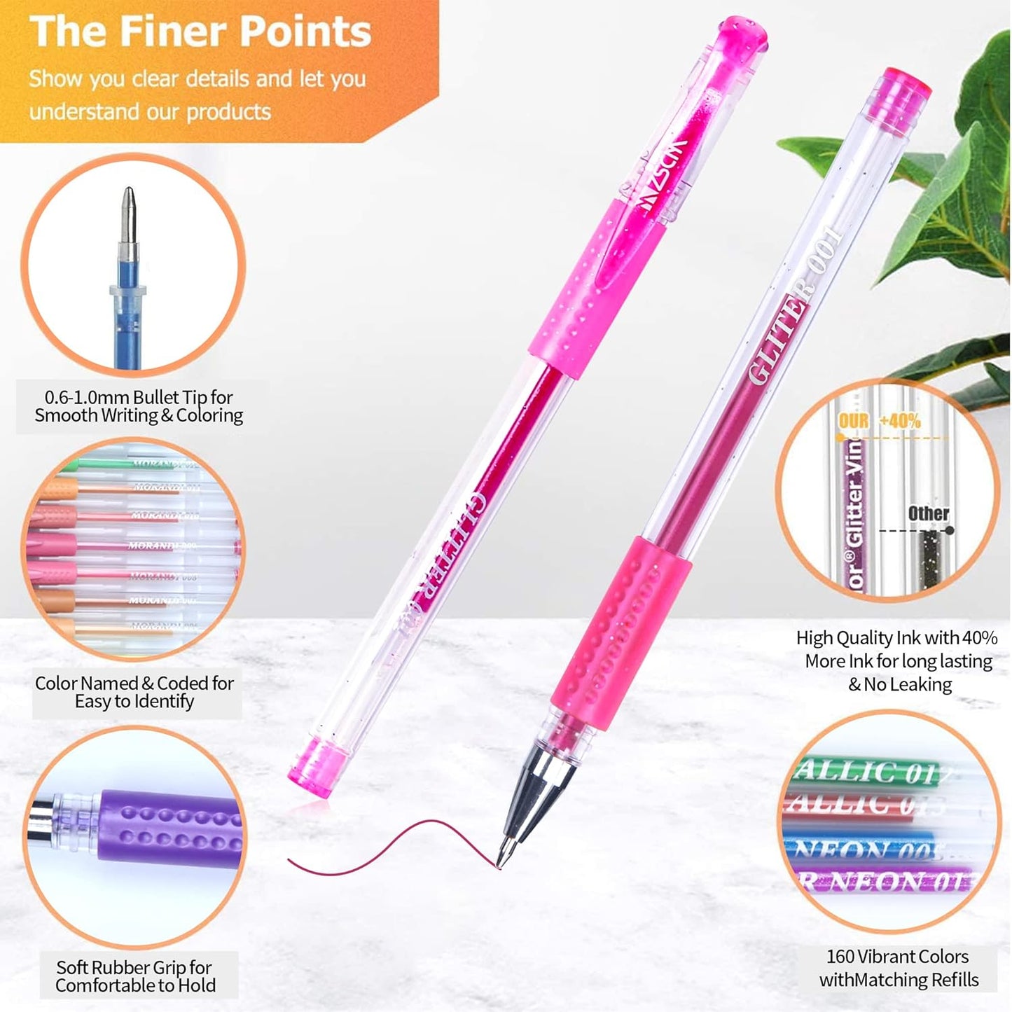 320 Pack Gel Pens for Adult Coloring Book, 160 Colors Artist Pens Include 156 Pens, 4 Metallic Sparkle With 160 Refills, Fine Tip Metallic Glitter for Drawing Doodling Art Supplies