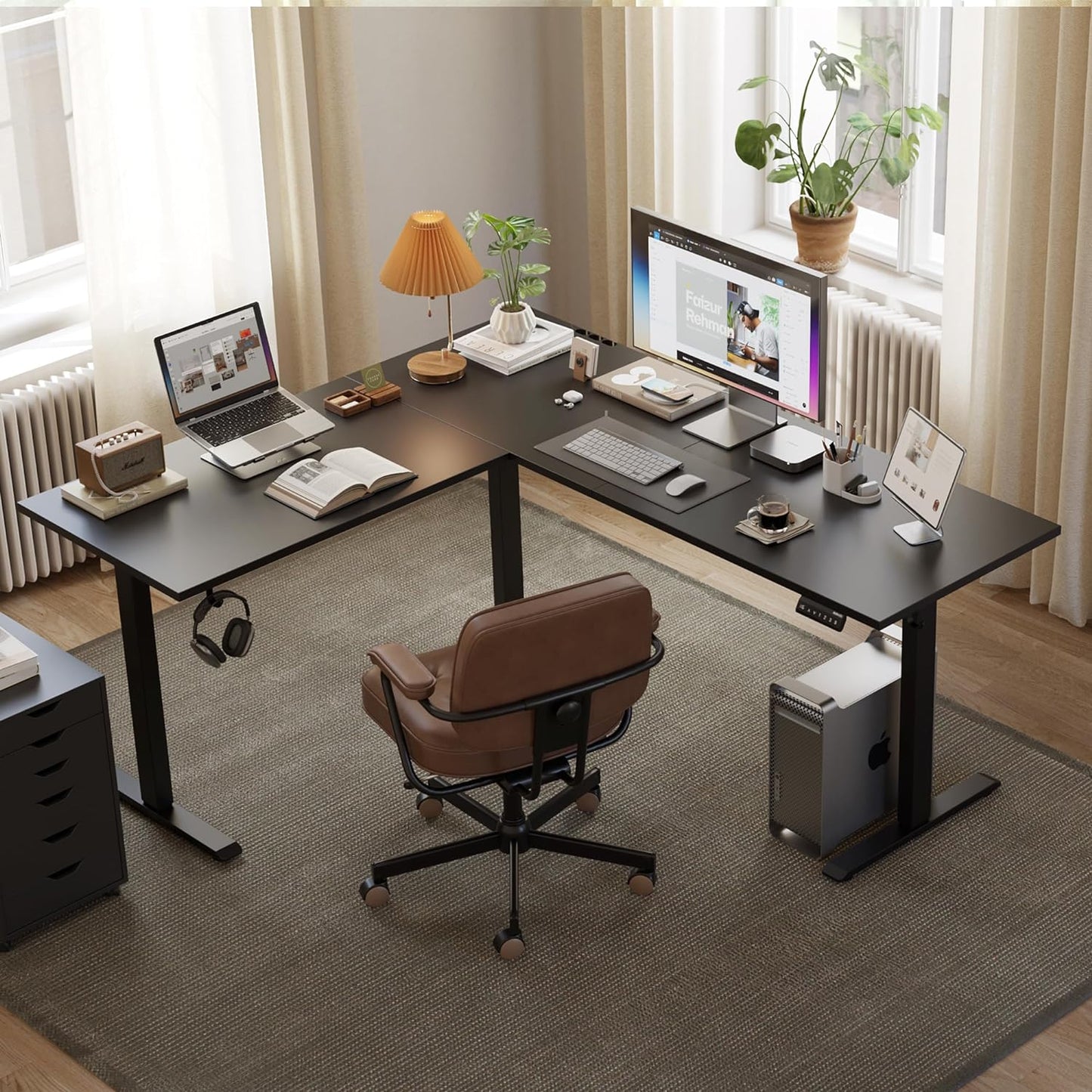 Agilestic L Shaped Standing Desk Adjustable Height, Electric Corner Standing Desk, 63 x 55 inch Sit Stand Computer Table with Splice Board, Gaming Table, Black