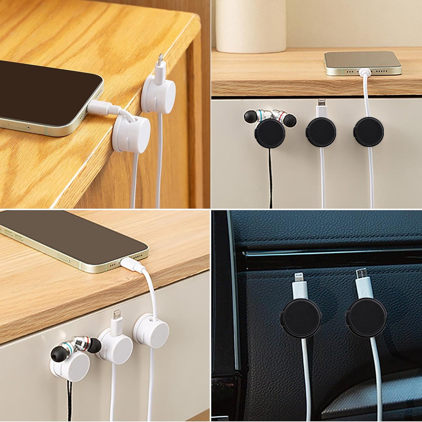 6 Pack Cable Management Clips[Upgrade Rotatable] Home Office Desk Cord Keeper Organizer Accessories Charger USB Wire Organizer Cord Holder for Nightstand (White)