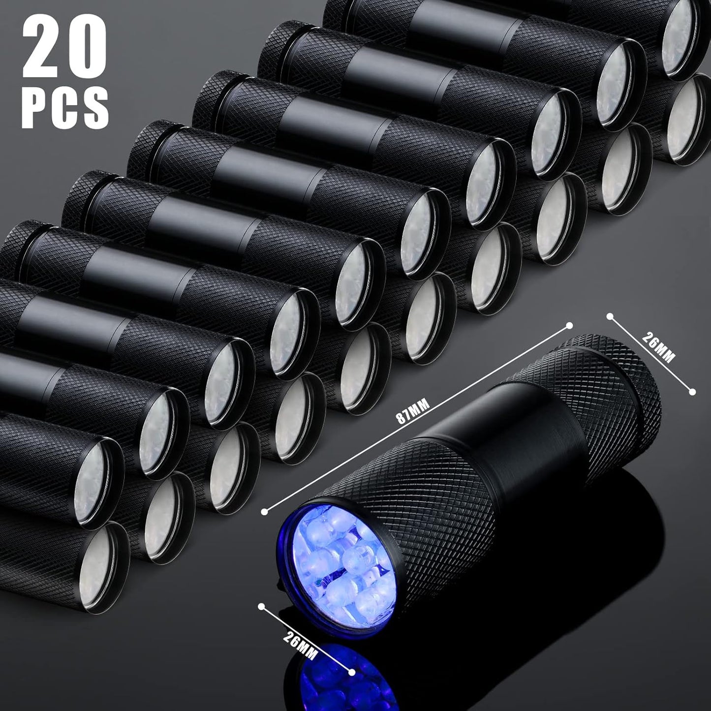 Hortsun Blacklight Flashlights Small UV Lights 395nm LED Portable Ultraviolet Light Detector Mini Flashlight Torch for Halloween Ghost Haunted House Dog Cat Pets Urine Stains Bed Bugs(20 Pcs)