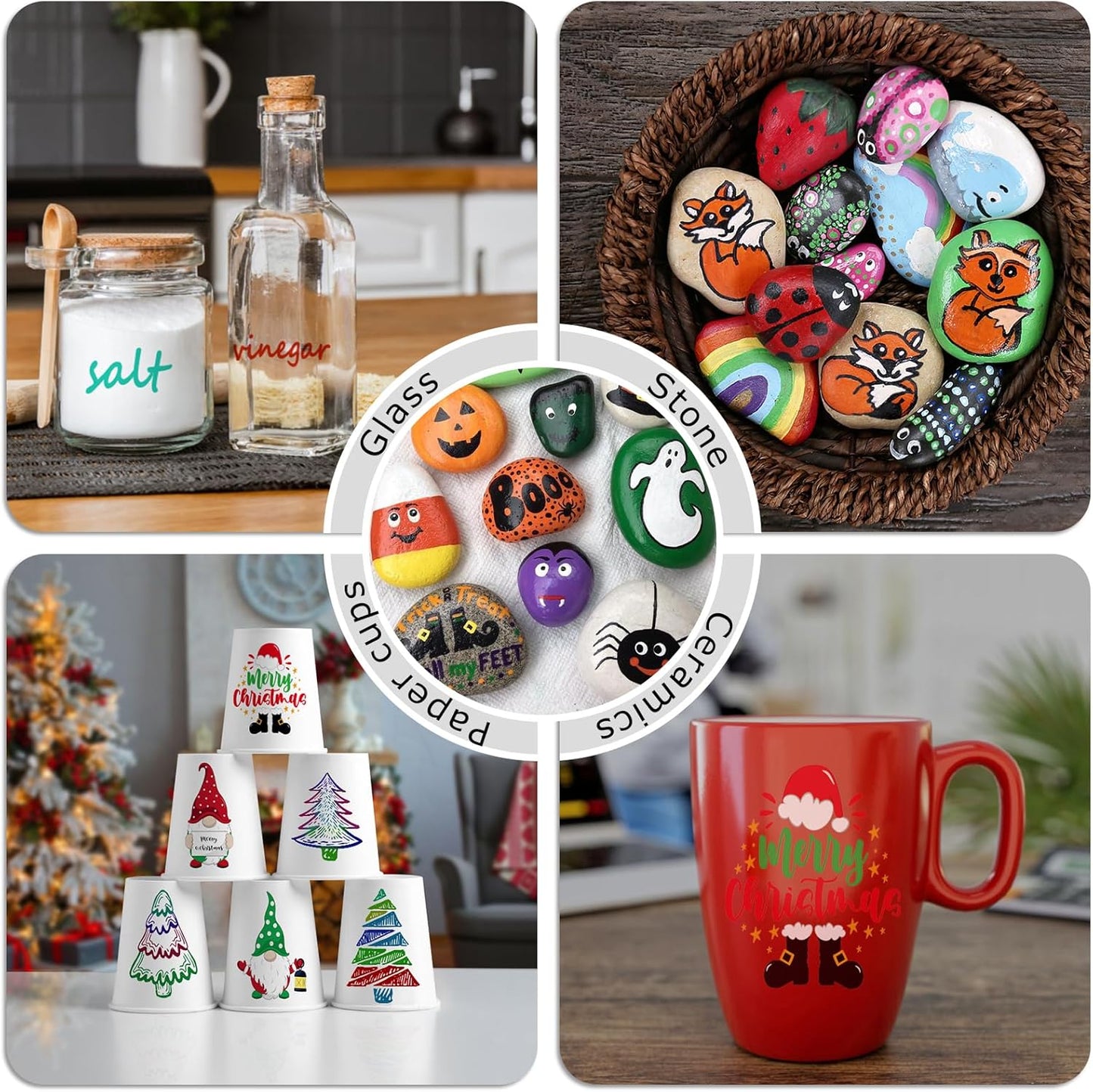 Black Paint Markers, 8 Pack Oil-Based Waterproof Quick Dry Permanent Paint Pen Set for Rocks Painting, Wood, Fabric, Plastic, Canvas, Glass, Mugs, Metal, Tire, Stone, DIY Craft