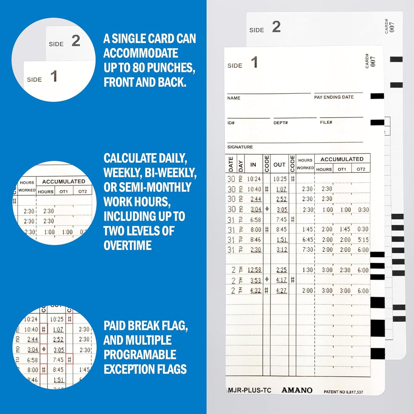 AMANO Calculating Time Clock with WiFi Connection to Free Cloud APP: View Employee Punch Times Remotely from Anywhere, Anytime (MJR-PLUSEZ)