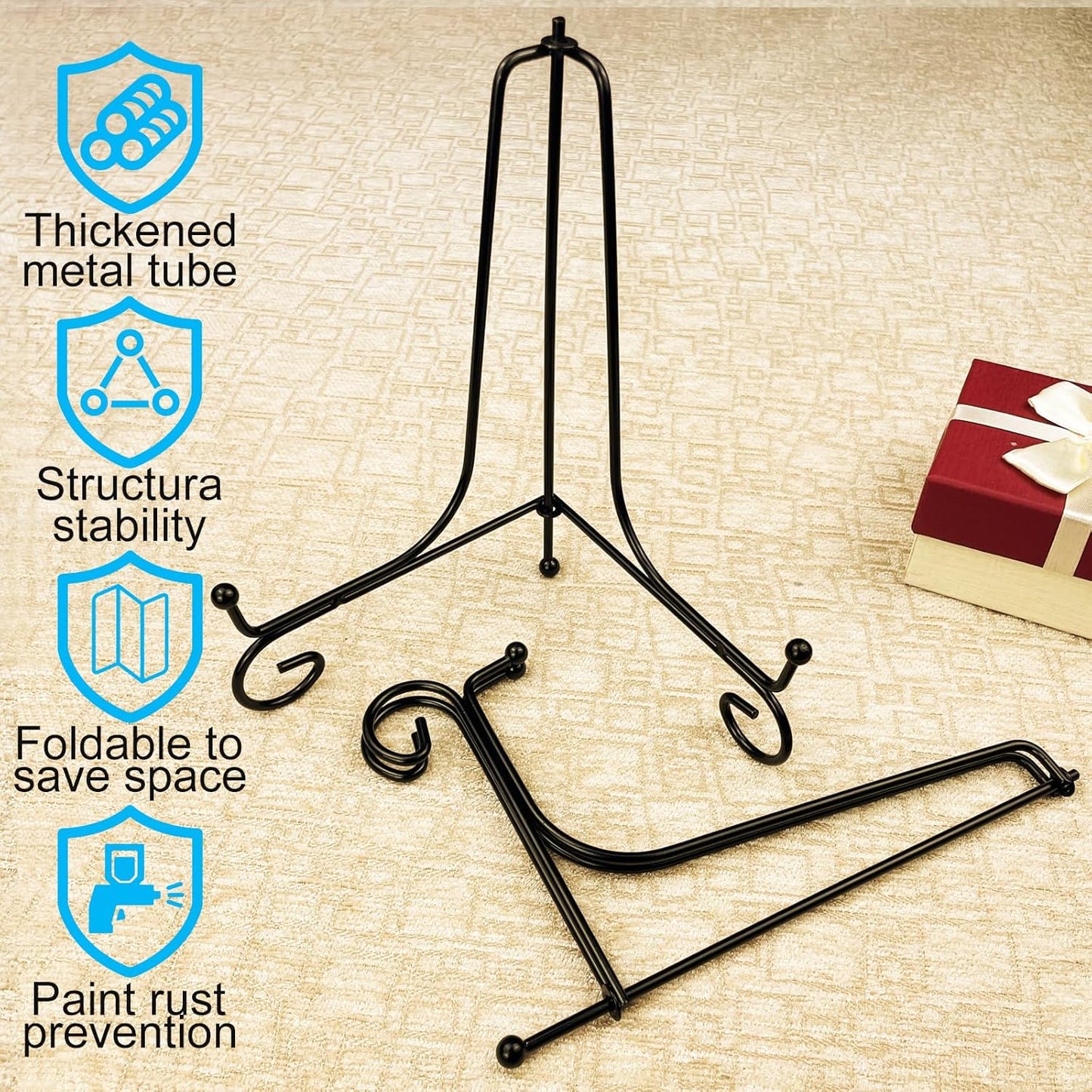 2PCS Premium Black Iron Plate Stands for Display 8 Inch, Decorative Solid Metal Plate Holders for Displaying, Mini Easel, Frame, Book, Card, Plaque, Bowl, Picture Stands for Display