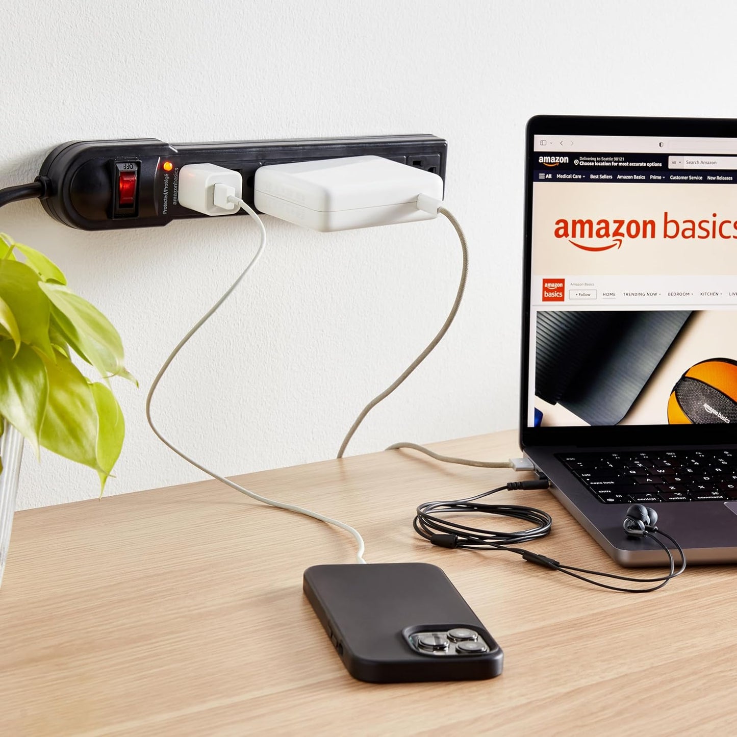 Amazon Basics Surge Protector Power Strip, 6-Outlet, 790 Joules, LED Indicator, 6ft Extension Cord, 10-Pack , Black