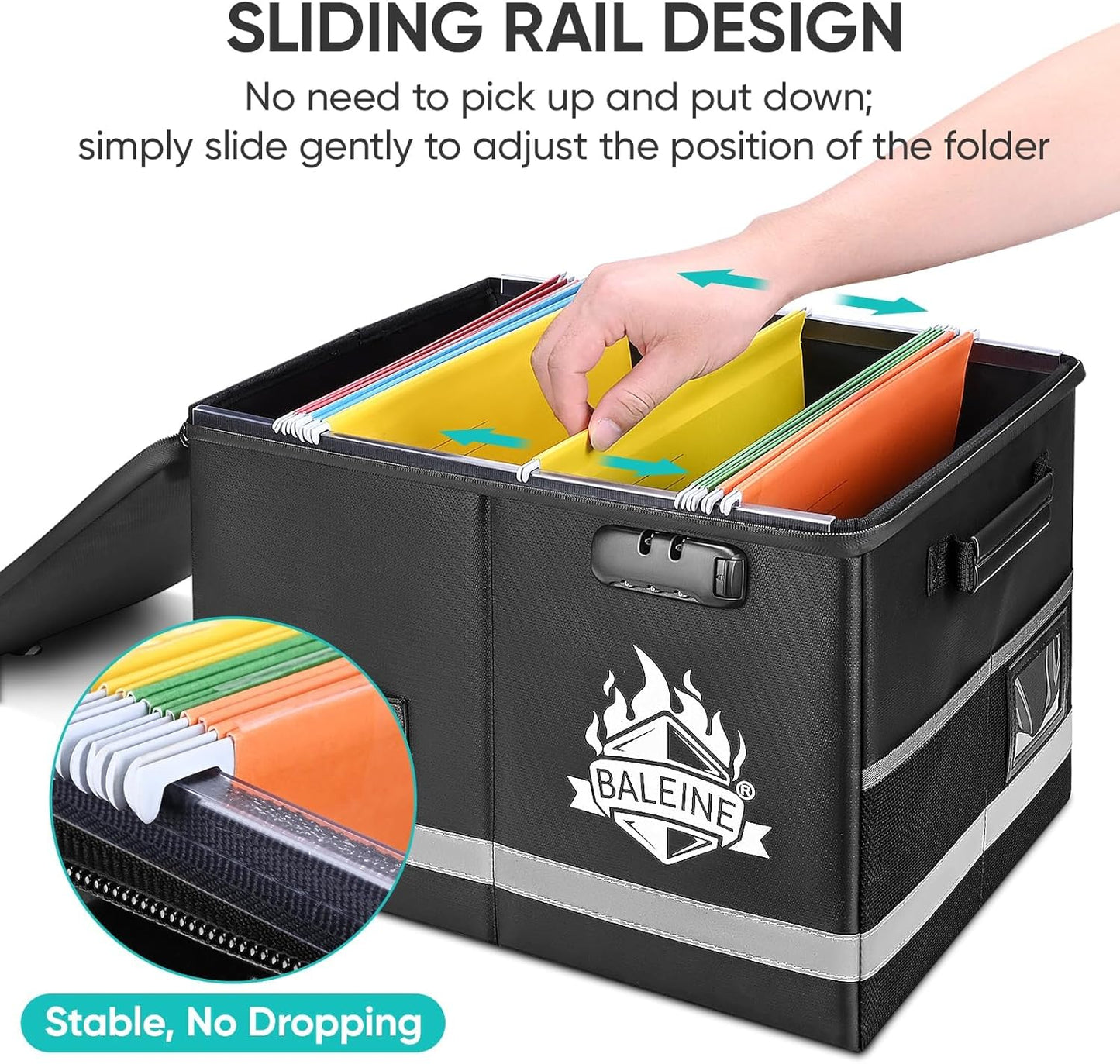 BALEINE Fireproof Document Box with Lock, Portable Fireproof Document Bag Waterproof Fire Proof File Boxes for Documents, File Organizer Box for Important Paperwork (Sliver, 16''x12.5''x11.5'')