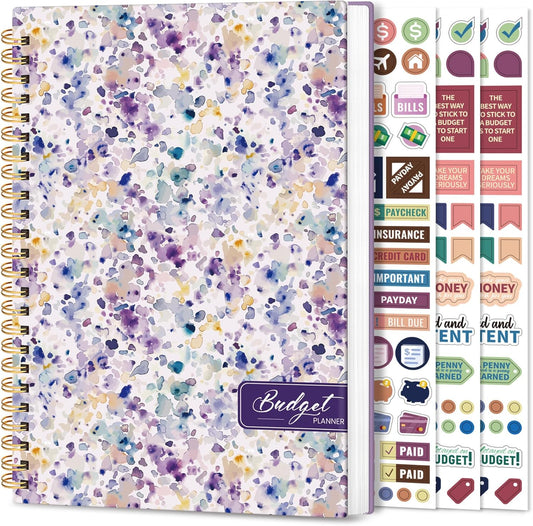 Aesthetic Budget Planner - Monthly Finance Planner with Expense Tracker Notebook, Undated Bill Organizer to Manage Your Finances, Account Book with Colorful Pattern-Purple Blocks