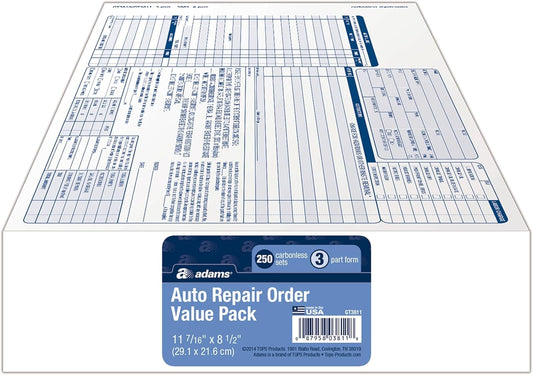 Adams Garage Repair Order Forms, 8.5 x 11 Inch, 3 Parts, 250-Count, White and Canary and White Tag (GT3811)
