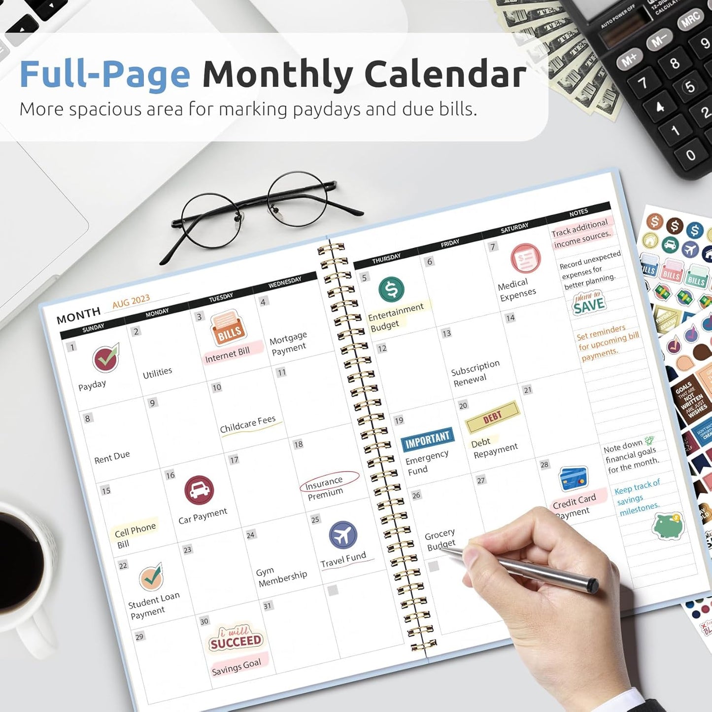 Aesthetic Budget Planner - Monthly Finance Planner with Expense Tracker Notebook, Undated Bill Organizer to Manage Your Finances, Account Book with Colorful Pattern-Azure Garden