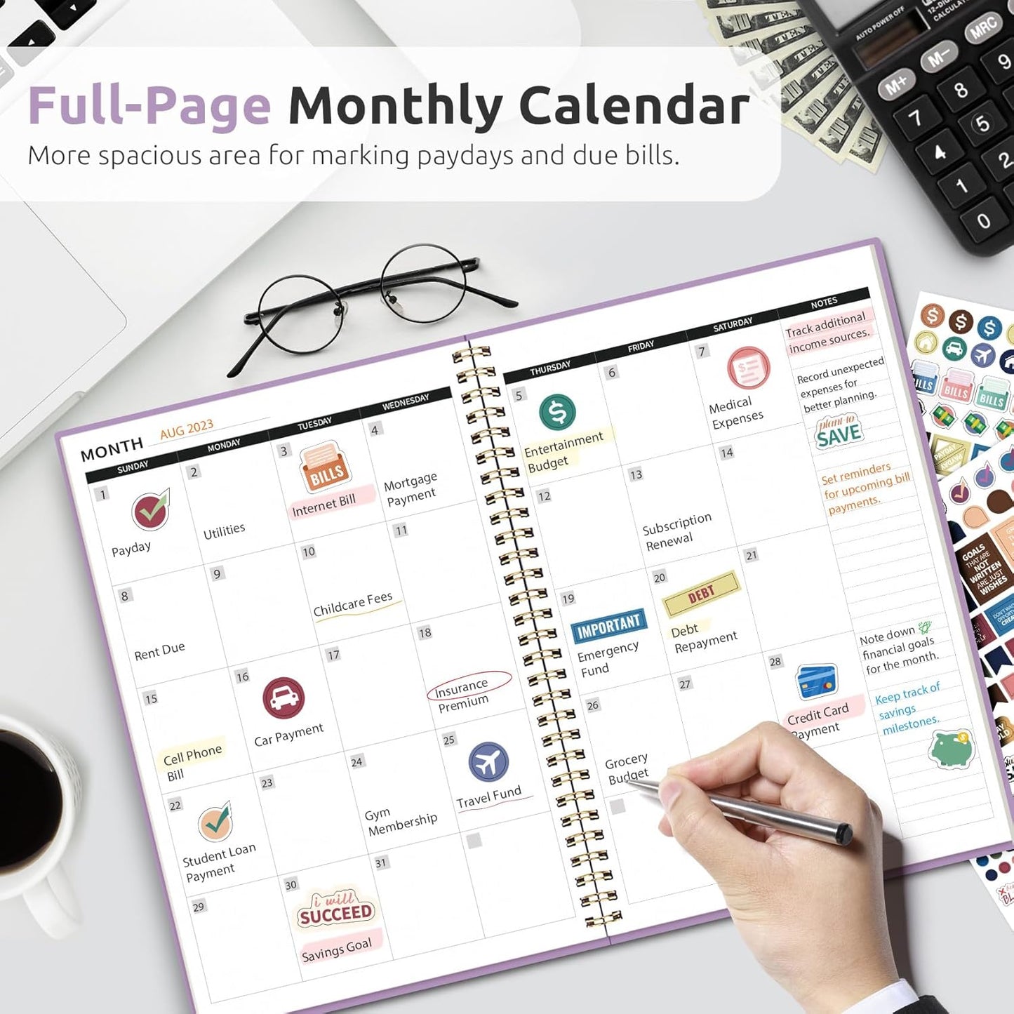 Aesthetic Budget Planner - Monthly Finance Planner with Expense Tracker Notebook, Undated Bill Organizer to Manage Your Finances, Account Book with Colorful Pattern-Purple Blocks