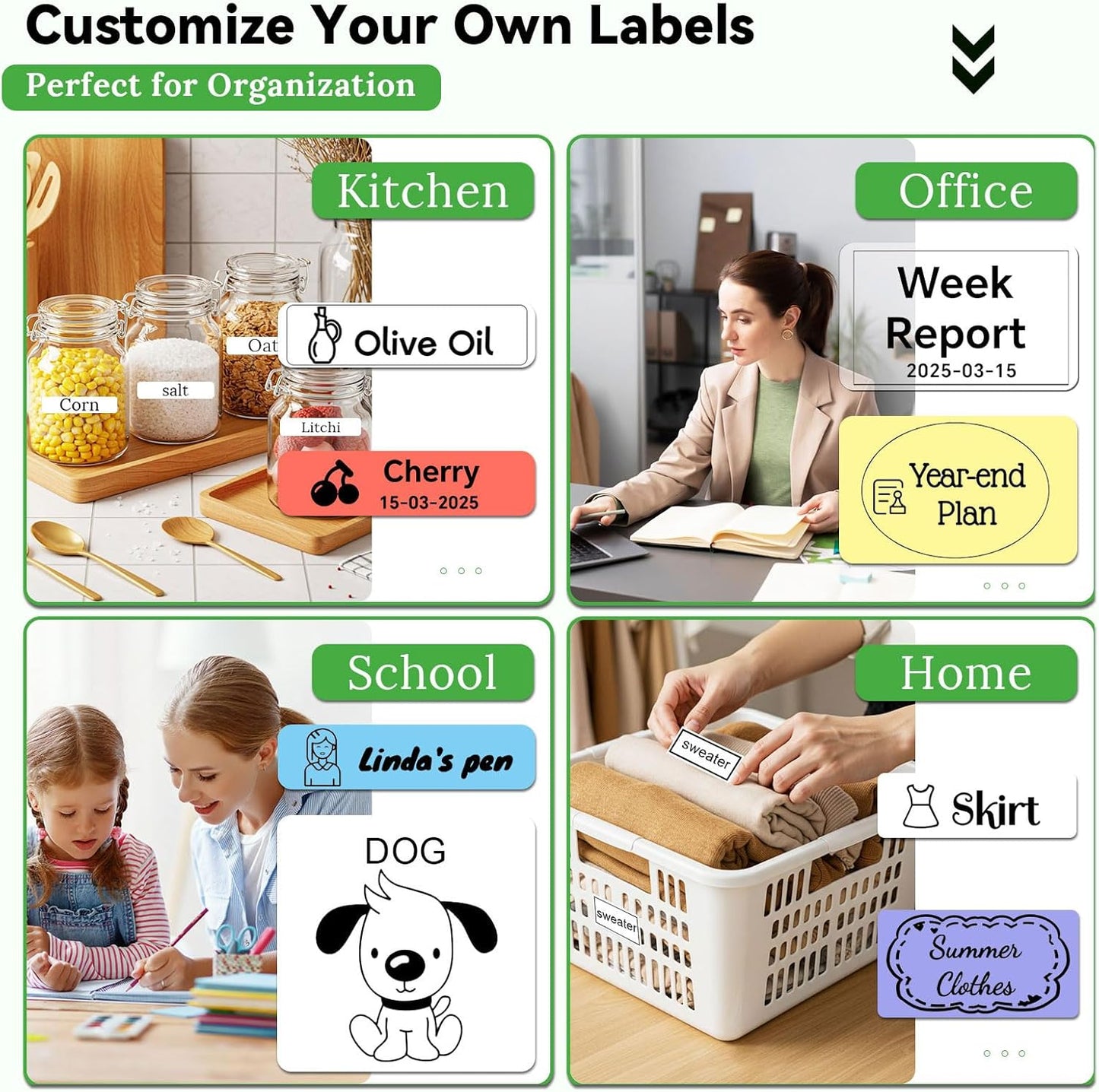 Label Maker Machine with Tape - Mini Sticker Printer Bluetooth Label Printer for Home Office Organization, Portable Thermal Sticker Maker Print Pod with Multiple Templates for Phone (Green)