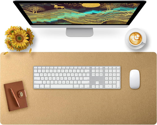 Bloss Gold Leather Desk Mat 35.4" x 15.7", Large Keyboard Pad for Desk, Desk Matt for Desktop, Waterproof Desk Pad Mat, Computer Mat for Office/Home/Decor