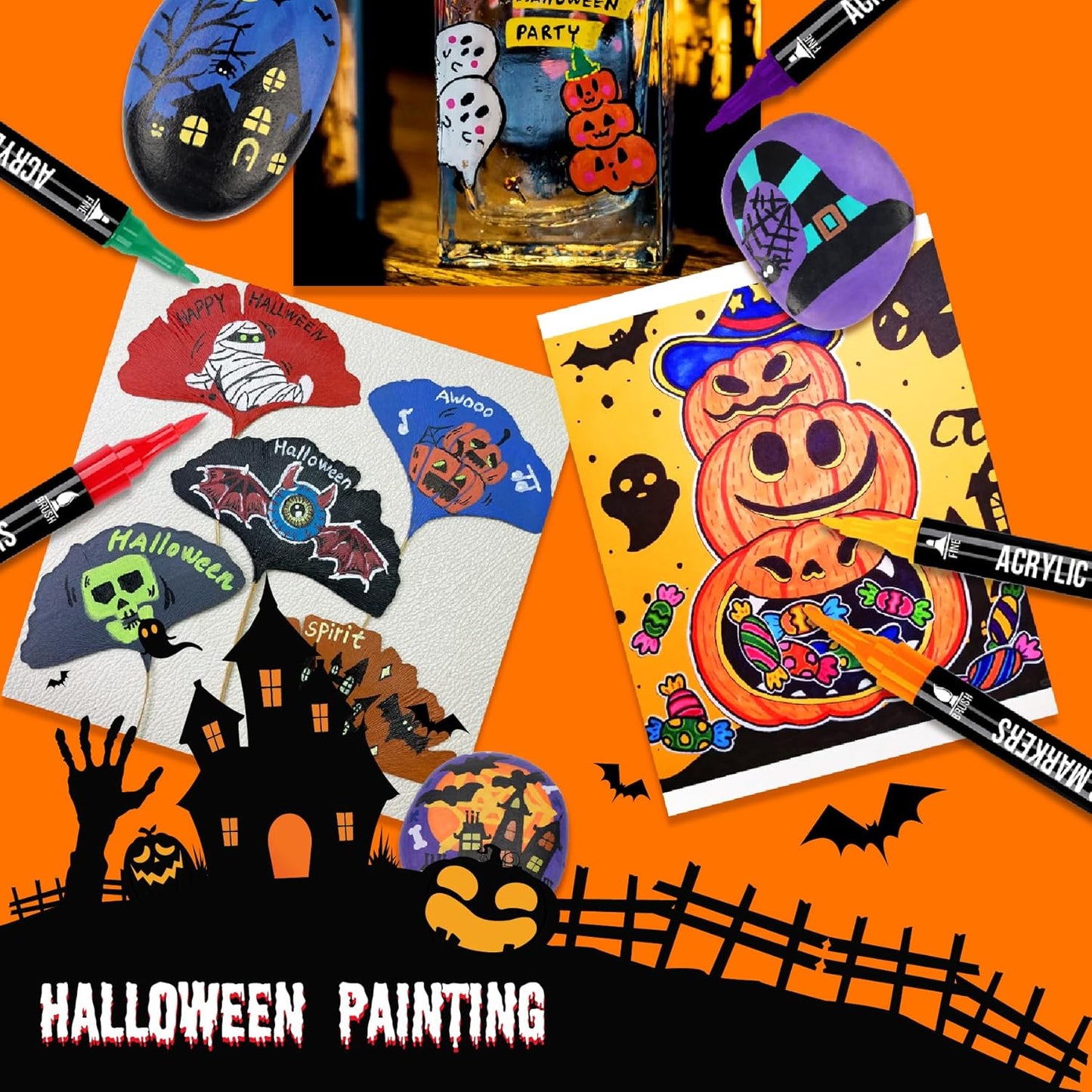 72 Colors Acrylic Paint Markers, Dual Tip with Fine Tip and Brush Tip Pens for Stone, Wood, Calligraphy, Canvas, Ceramic, Metal, Glass, Rock Painting, DIY Crafts Art Supplies Kit