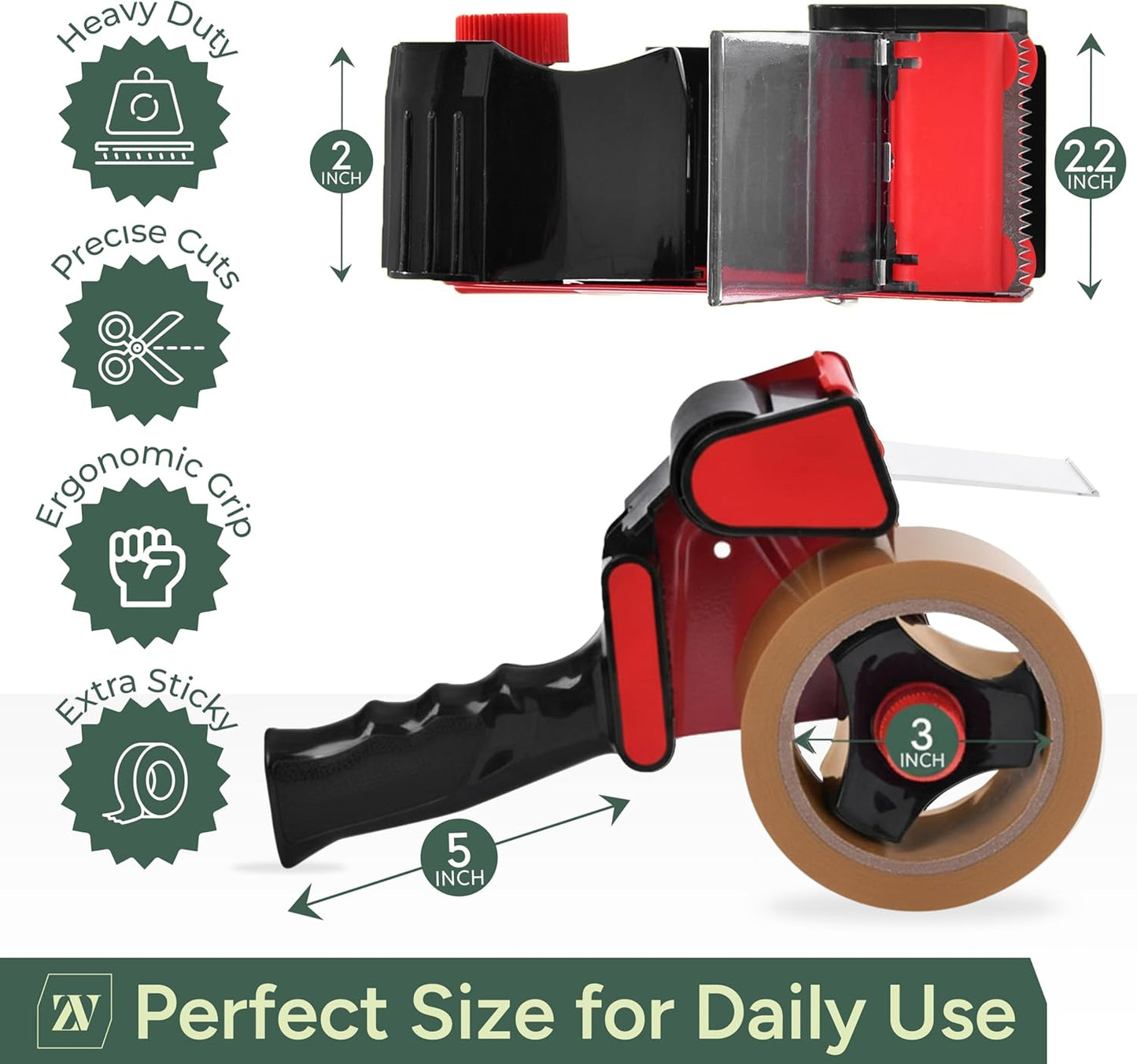 Heavy Duty Gun and Dispenser With 6 Brown Packaging Tapes (48cm X 66m) | Metal Dispenser for Moving Boxes, Warehouse, Paper Packaging, Parcel, or General Packing