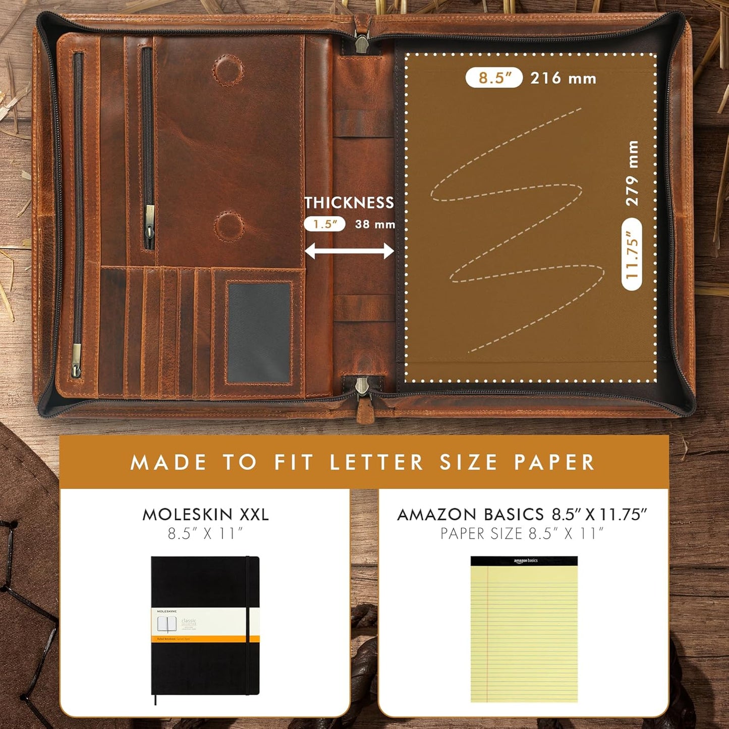 Leather Portfolio Organizer Folio Leather Padfolio Portfolio Binder Portfolio Folder Leather Portfolio for Men Women Business Notebook Cover Resume Folder Legal Pad Portfolio Notebook Holder - ELIZO