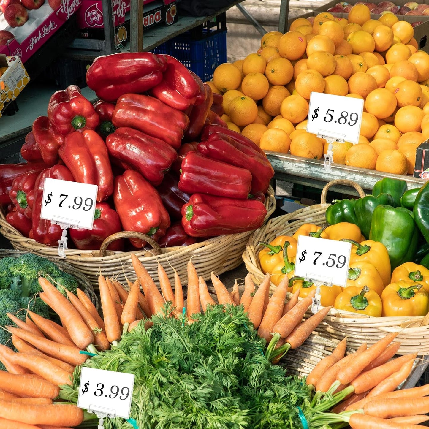 60 Pieces Rotating Clip on Sign Holder Plastic Merchandise Retail Display Sign Clip Holder with Clamp Pop Swivel Rack Card Sign Business Store Price Tags Sign Holder