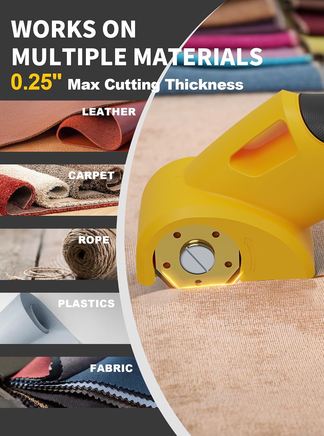 4V 2000mAh Cordless Cardboard Cutter, Electric Box Cutter for Cardboard with 2 Titanium Blades,LED & Safety Lock,Max Cutting1/4",Rotary Cutter for Fabric,Gifts for Men&Women - Lemon Yellow