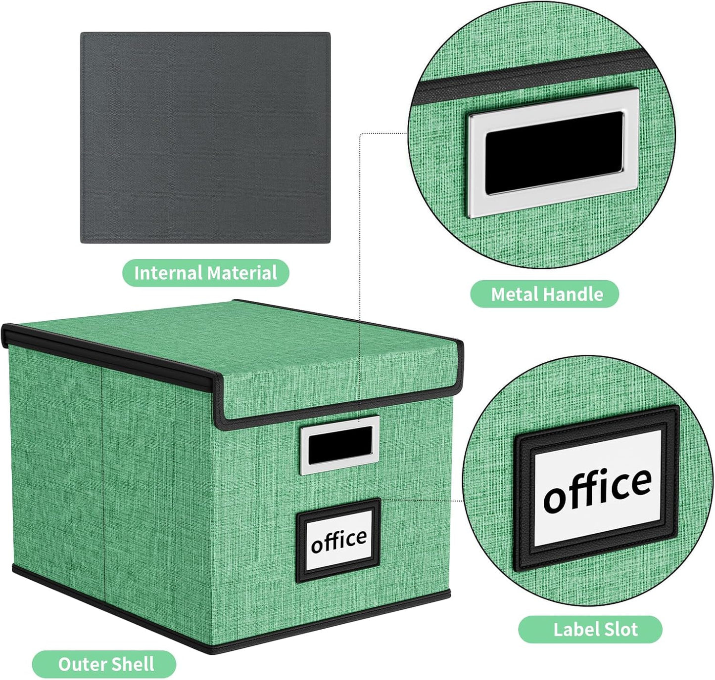 Huolewa Decorative File Organizer Box with Lid, Collapsible File Storage Organizer Boxes with Lids, Linen Hanging Filing&Storage Boxes for Office/Decor/Home, Filing System for File and Folders Storage