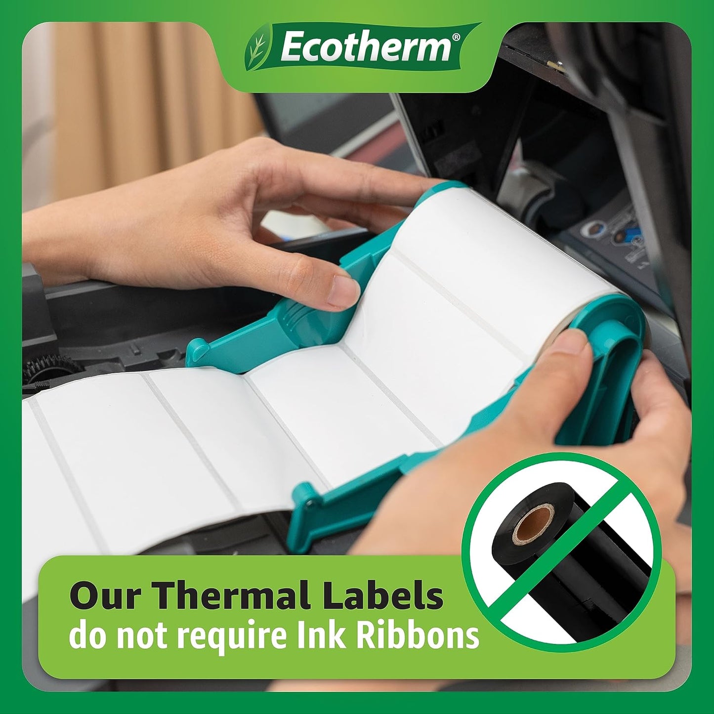 4" x 1.25" Thermal Labels | 6 Rolls | 12600 Labels | fits Zebra, Munbyn, Rollo, Godex, Arkscan, iDPRT, Offnova Thermal Label Printers and More | Blank White Adhesive Stickers by Ecotherm