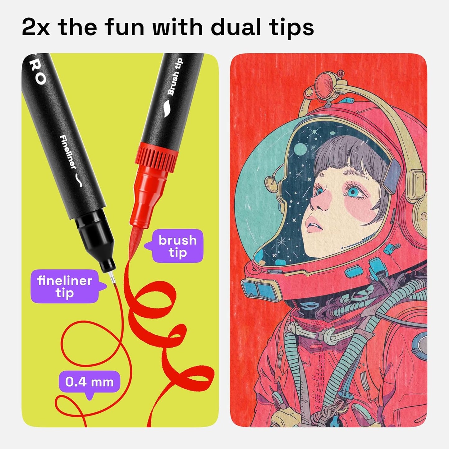 ARTISTRO 36 Brush Marker Pens Coloring Markers for Adults Brush Tip & 0.4mm Fineliner Pens Coloring Markers No Bleeding