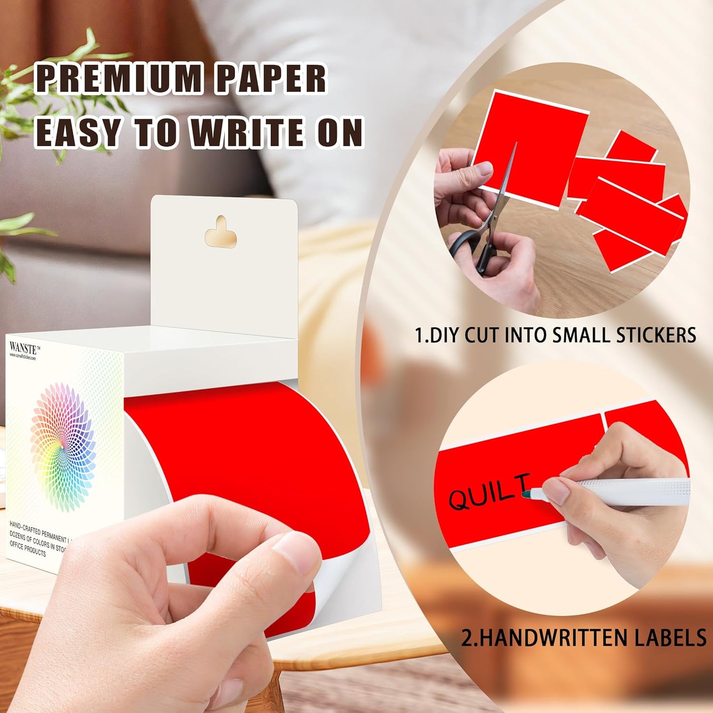 3 x 5 Inch 250Pcs Rectangle Color Coding Stickers,Strong Adhesion, Easy to Write for Organization,Inventory,Business Labeling,Red
