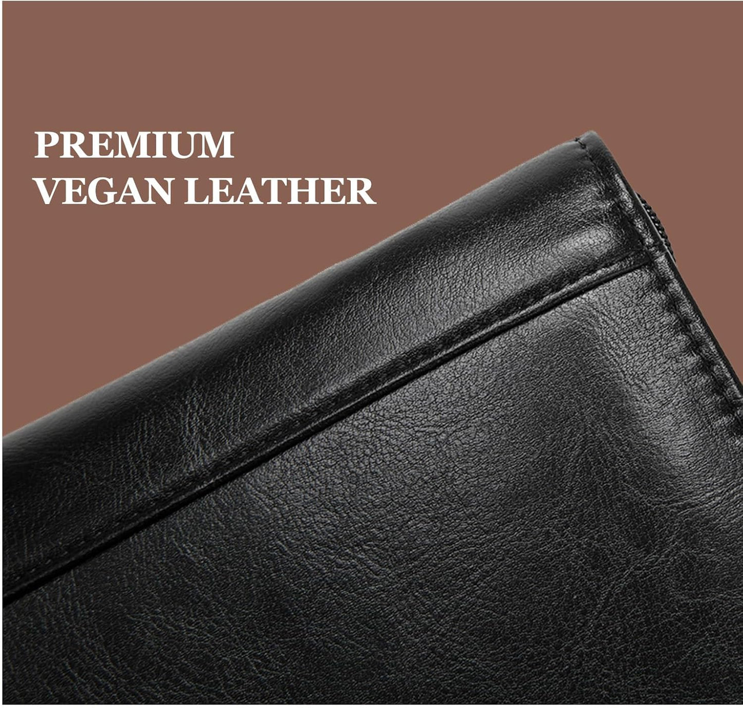 Vegan Leather Portfolio with Front Pocket for Men and Women, 8.5 x 11 Legal Pad Notepad Holder, Zippered Business Organizer, Professional Executive Letter Notebook Folder for Work, Black