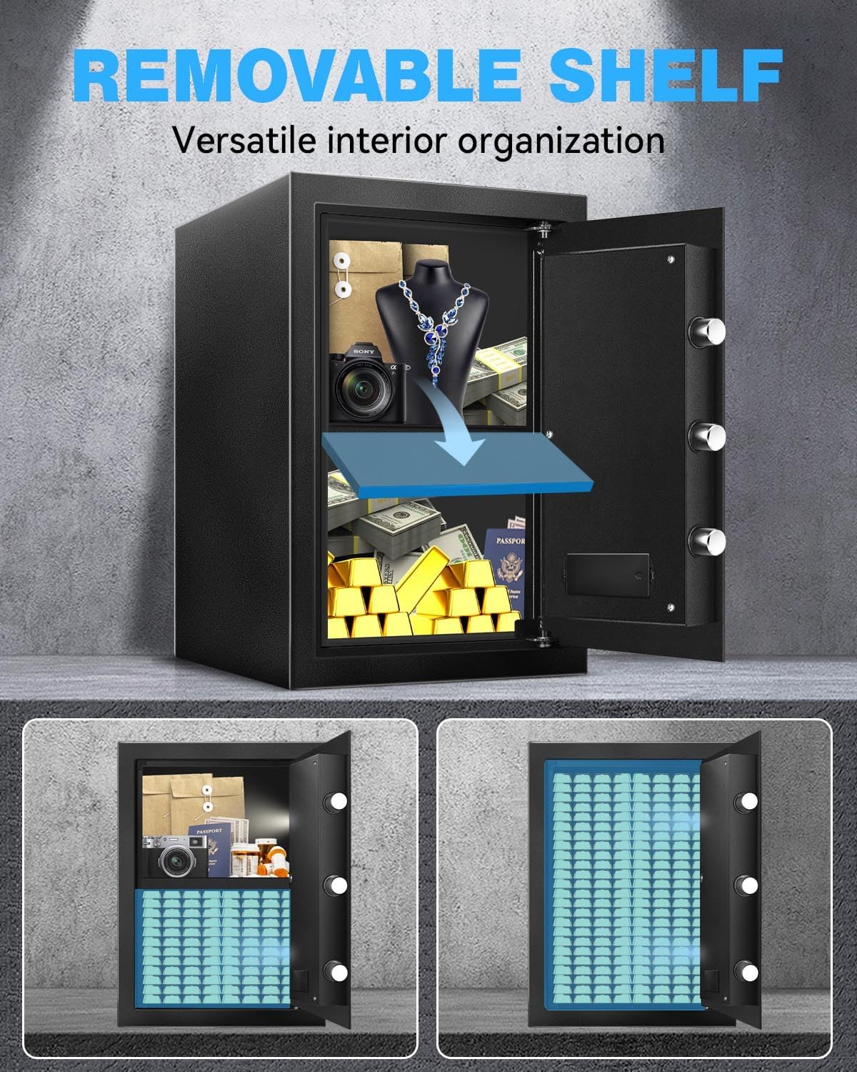 2.5 Cu Ft Safe Box for Home Documents -Steel Electronic Digital Safety Box Personal Security Lock Box with LED Sensor Light External Power Compartment for Office Money Jewelry Valuables