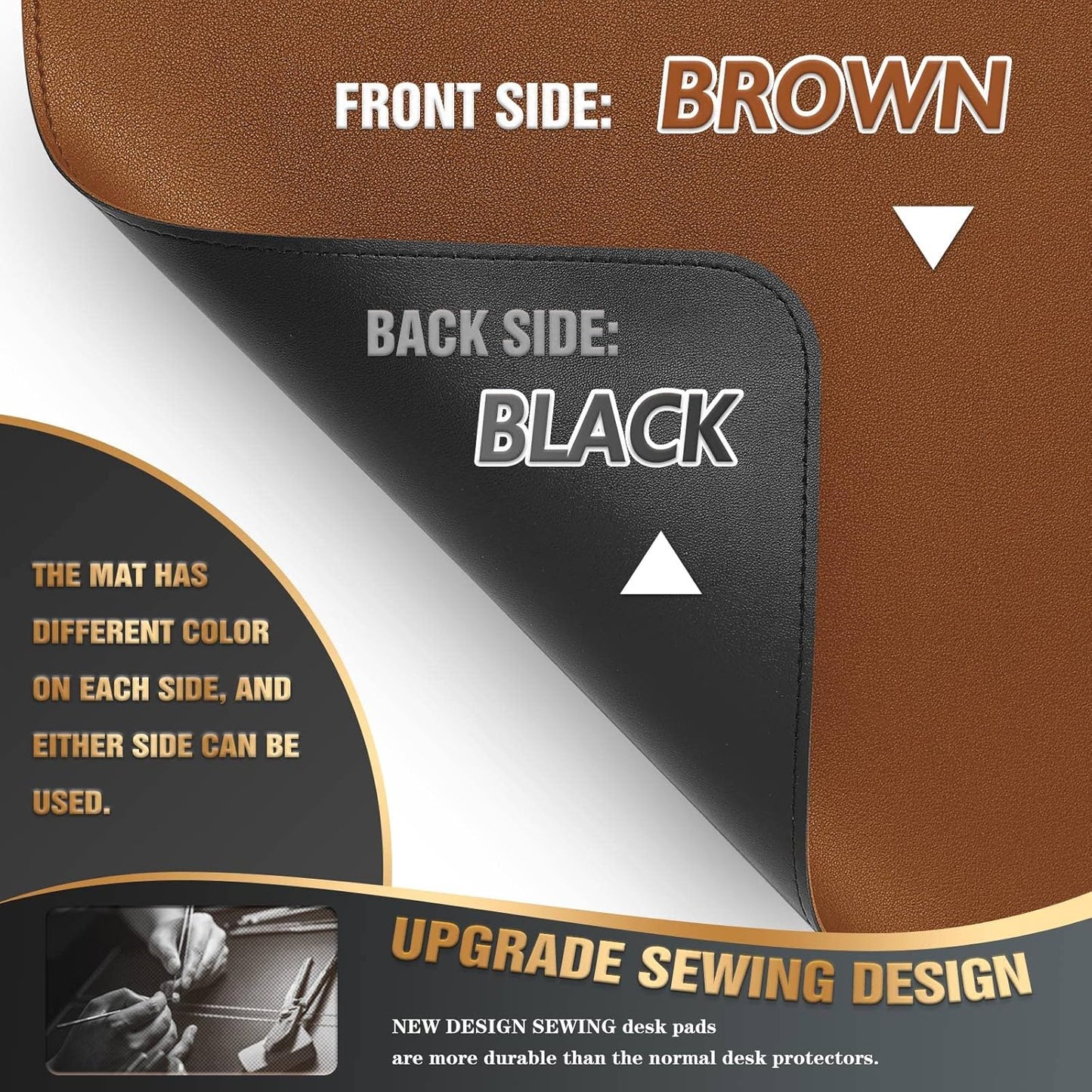 K KNODEL Desk Mat, Blotter, Dual-Sided Office Desk Pad, Waterproof Desk Mat for Desktop, Desk Blotters, PVC Leather Pad Protector (Brown, 35.4" x 17")