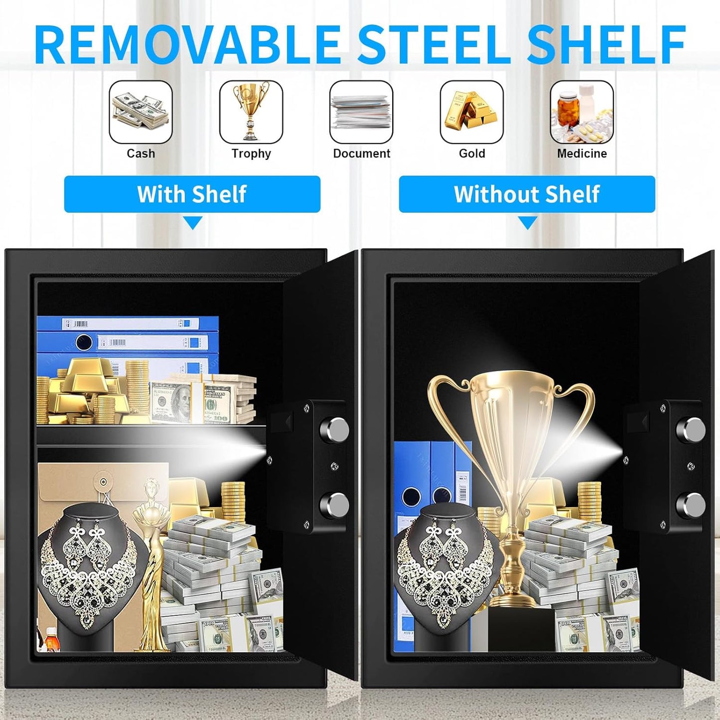 3.0 Cuft Large Fireproof Safe for Home, Home Safety Box Fireproof Waterproof with Electronic Keypad and Spare Keys, Anti-theft Digital Security Safe for Money Firearm Medicine Valuables