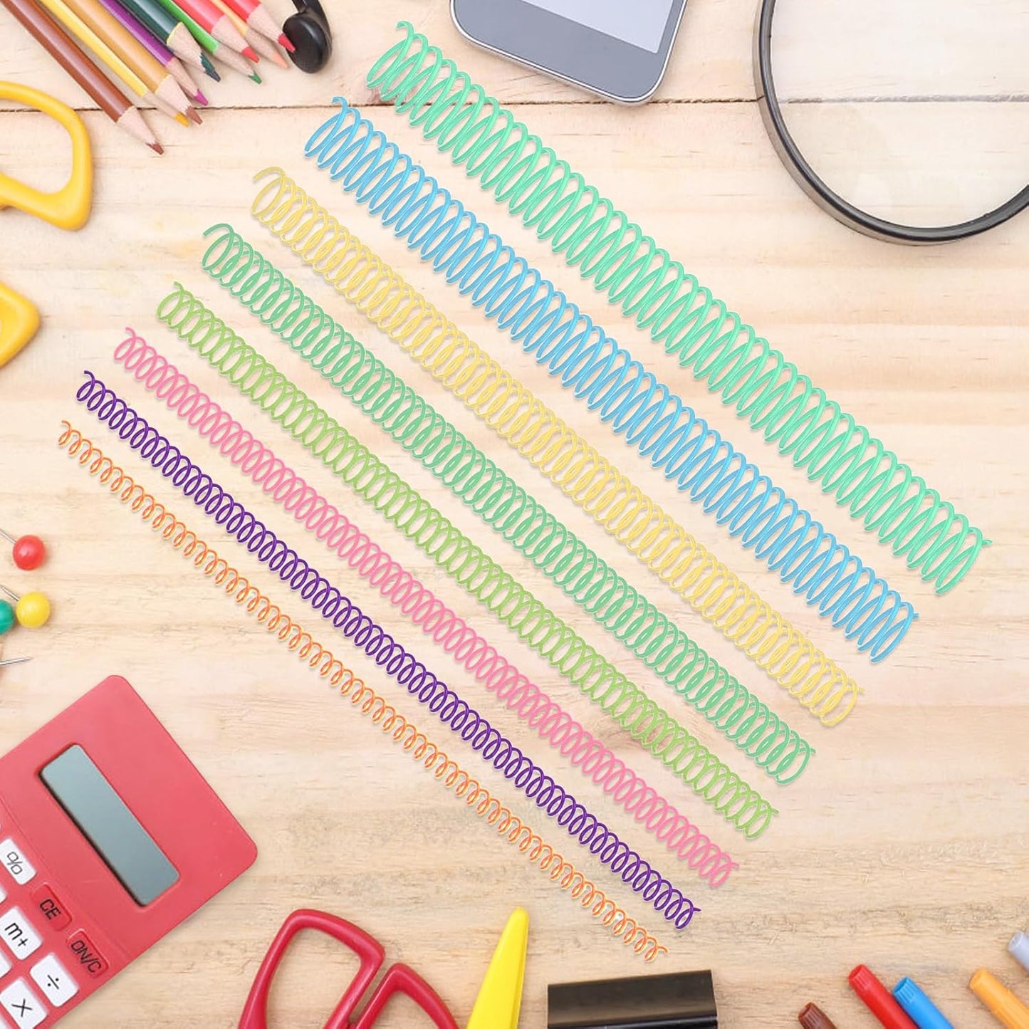 120 Pack Plastic Spiral Binding Coils Binder Binding Spirals Rings Multi Size Spiral Binding Wire Combs Spines Coils, 4:1 Pitch, 1/4 5/16 3/8 1/2 9/16 5/8 3/4 7/8 Inch (Colorful)