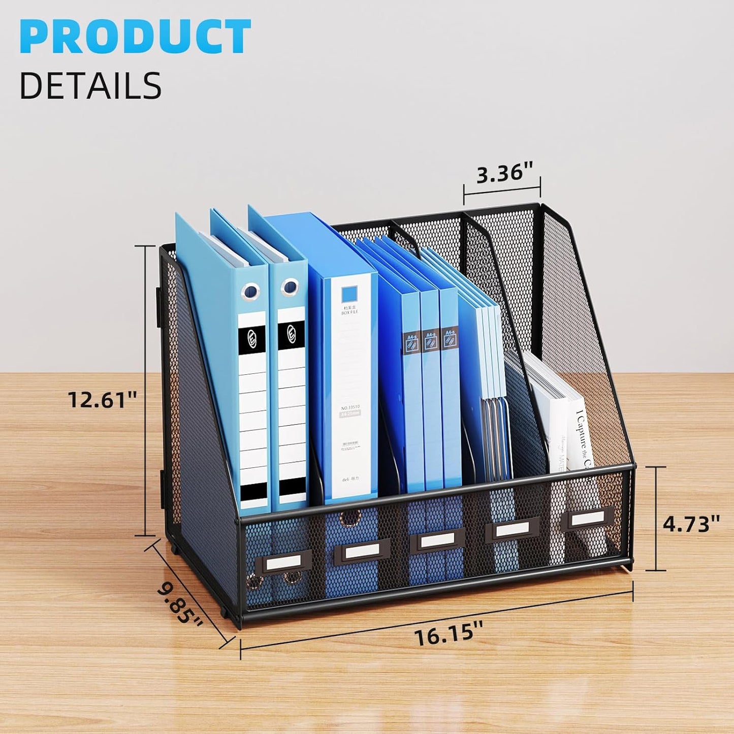Marbrasse Desk File Organizer with 5 Vertical Compartments Mesh Magazine File Holder for Office, Home, School