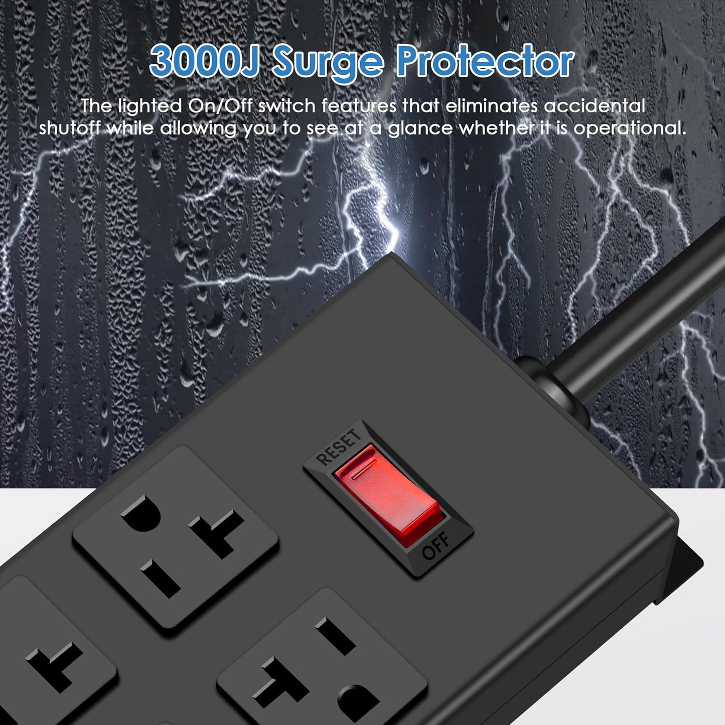 JUNNUJ Heavy Duty 20 Amp Power Strip, Garage 8 Outlets Metal 12 Gauge Surge Protector 3000J, High Amp 5-15P Adapter Shop 6-20R T-Slot Industrial Outlets (8AC, 15FT)