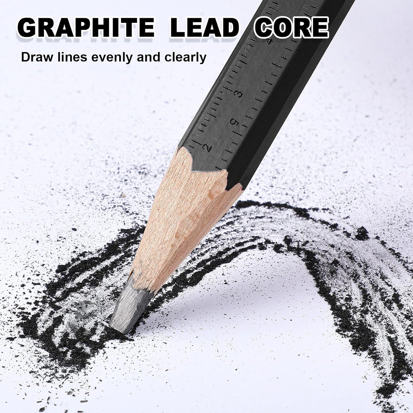 Honoson 200 Pcs Flat Construction Pencils with Printed Ruler Wood Graphite 2 Pcs Carpenter Pencil Sharpener for Woodworking Marking Tool(Black)