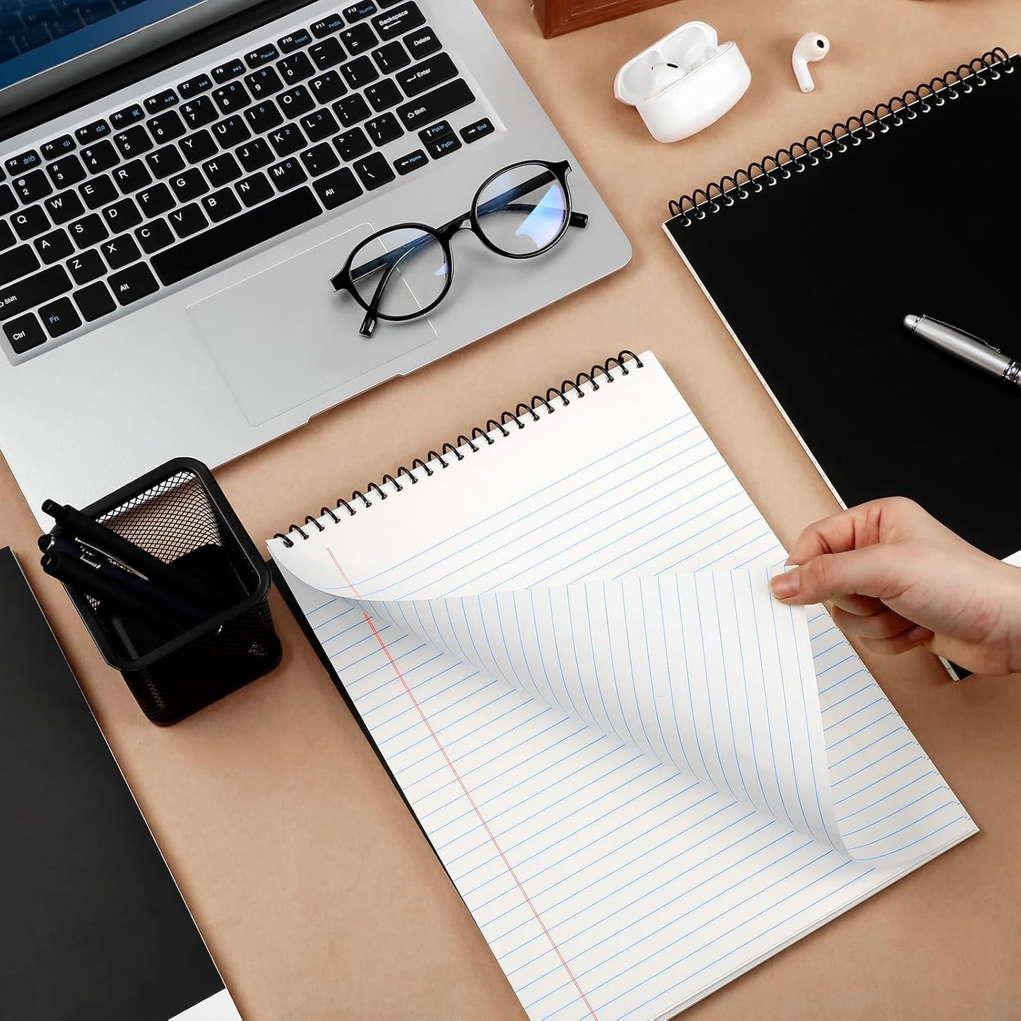 6 Pcs Legal Pad Top Spiral Bound Notebook 70 Sheets Wirebound Notepad Double Sided Ruled Memo Steno Pad with Stiff Back Cover for Business(8.5 x 11 Inches,No Holes,White)