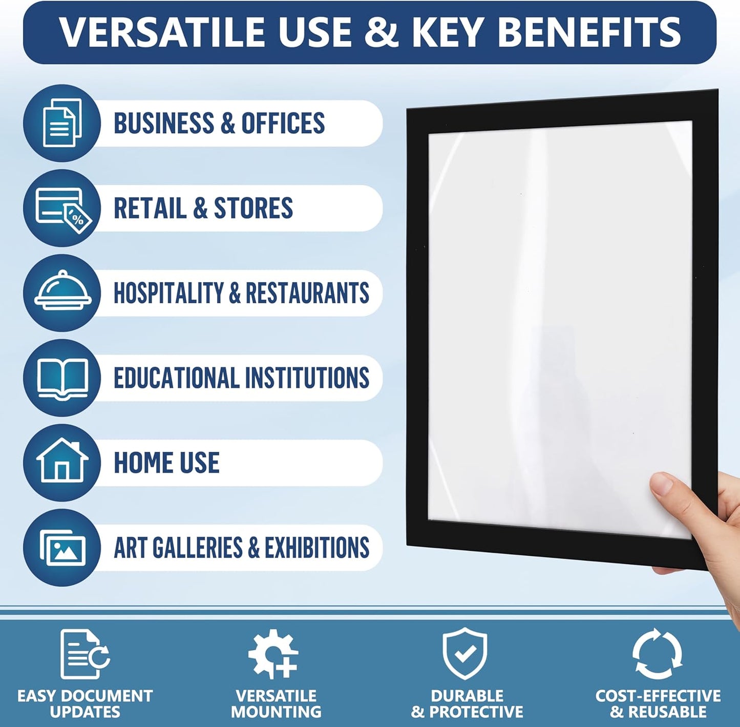 12 Pack Magnetic Sign Holder 8.5 x 11 with Adhesive Back - Magnetics Poster Frame & Magnetic Paper Holder - Reusable Adhesive Frames 8.5x11 - Magnet Frame for Wall Windows - Magnet Document Holders