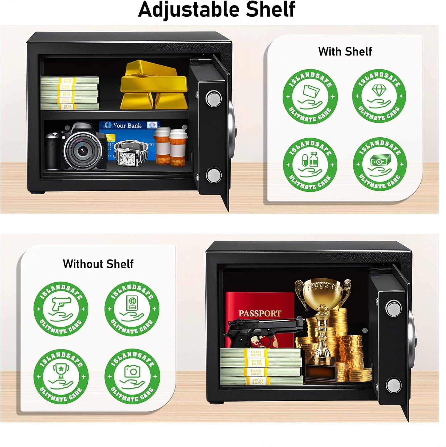 Home Safe Box, Digital Small Personal Safes, caja fuerte, Security Money Closet Electronic Lock Box with Keypad for Pistol Cash Jewelry, Document, Hotel, Dorm, Office (0.8cuft Black)