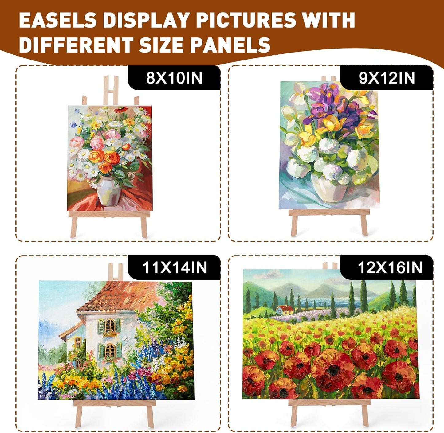 16 Pack 15 Inch Wood Easels, Easel Stand for Painting Canvases, Art, and Crafts, Tripod, Painting Party Easel, Kids Student Tabletop Easels for Painting, Portable Canvas Photo Picture Sign Holder