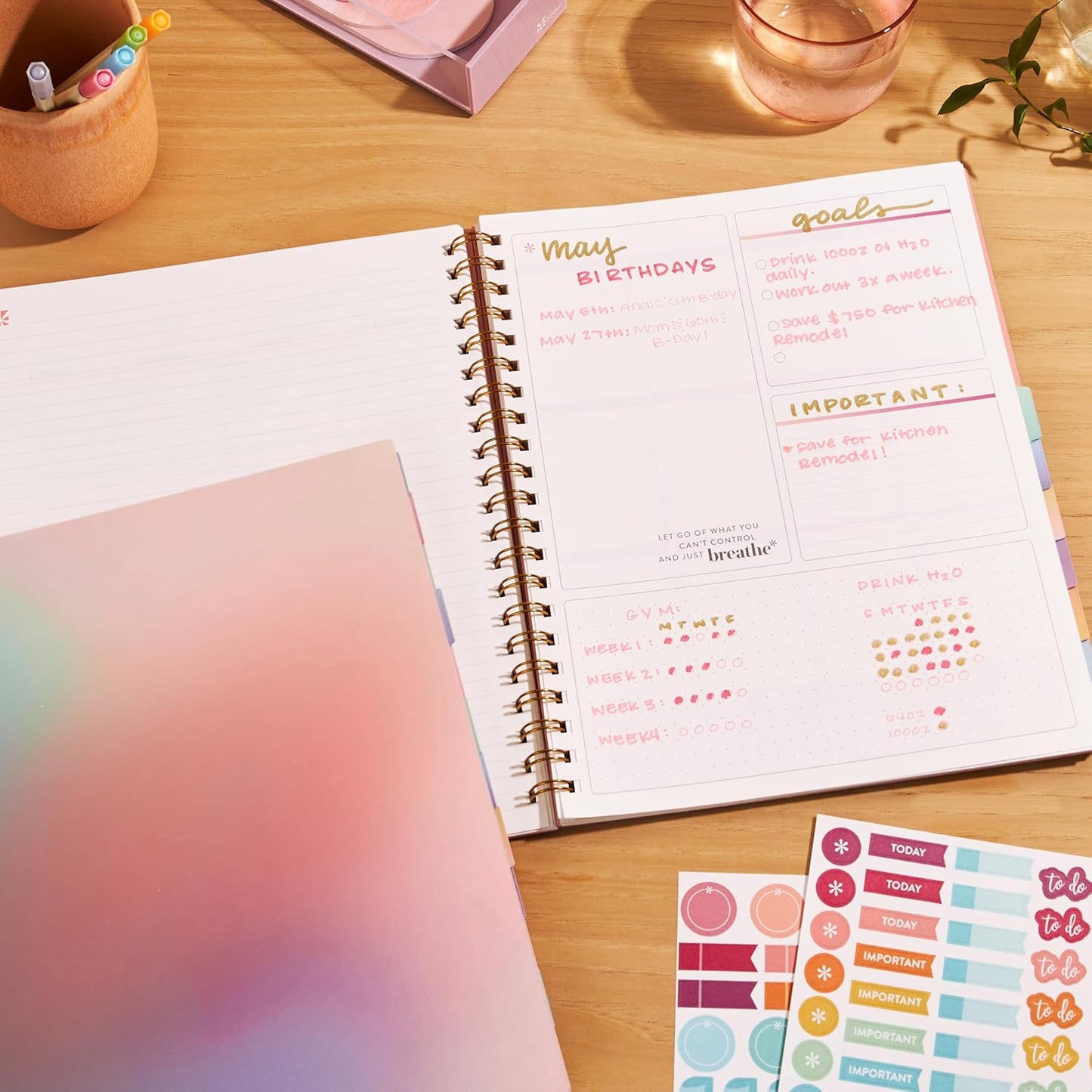 Inspired by Erin Condren Large Undated Planner, 12-Month Customizable Weekly and Monthly Layout, 9" x 11" Size, Premium 100gsm Paper, Includes Stickers and Pocket Folder